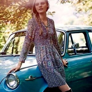 Anthropologie Maeve Tiled Amethyst multicolor diamond geo boho dress